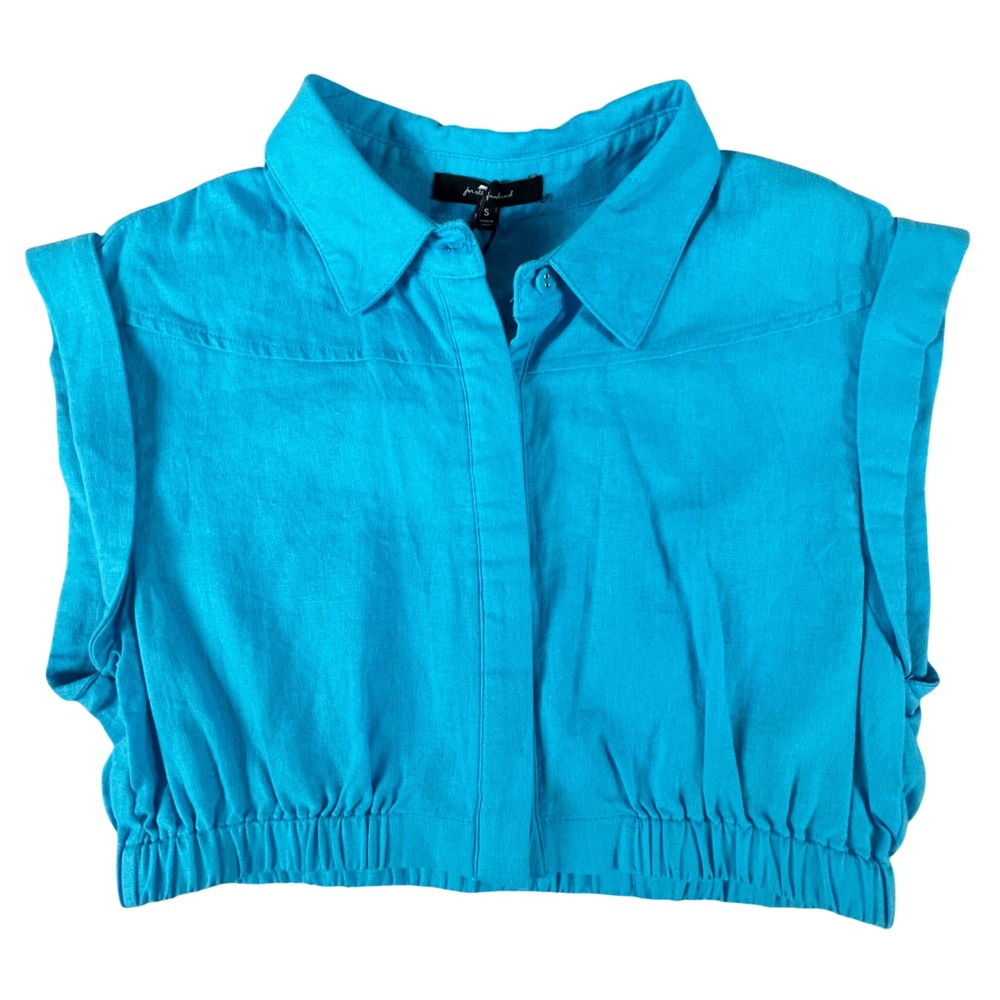 7 For All Mankind Womens Turquoise Linen Blend‎ Cropped Sleeveless Shirt Small
